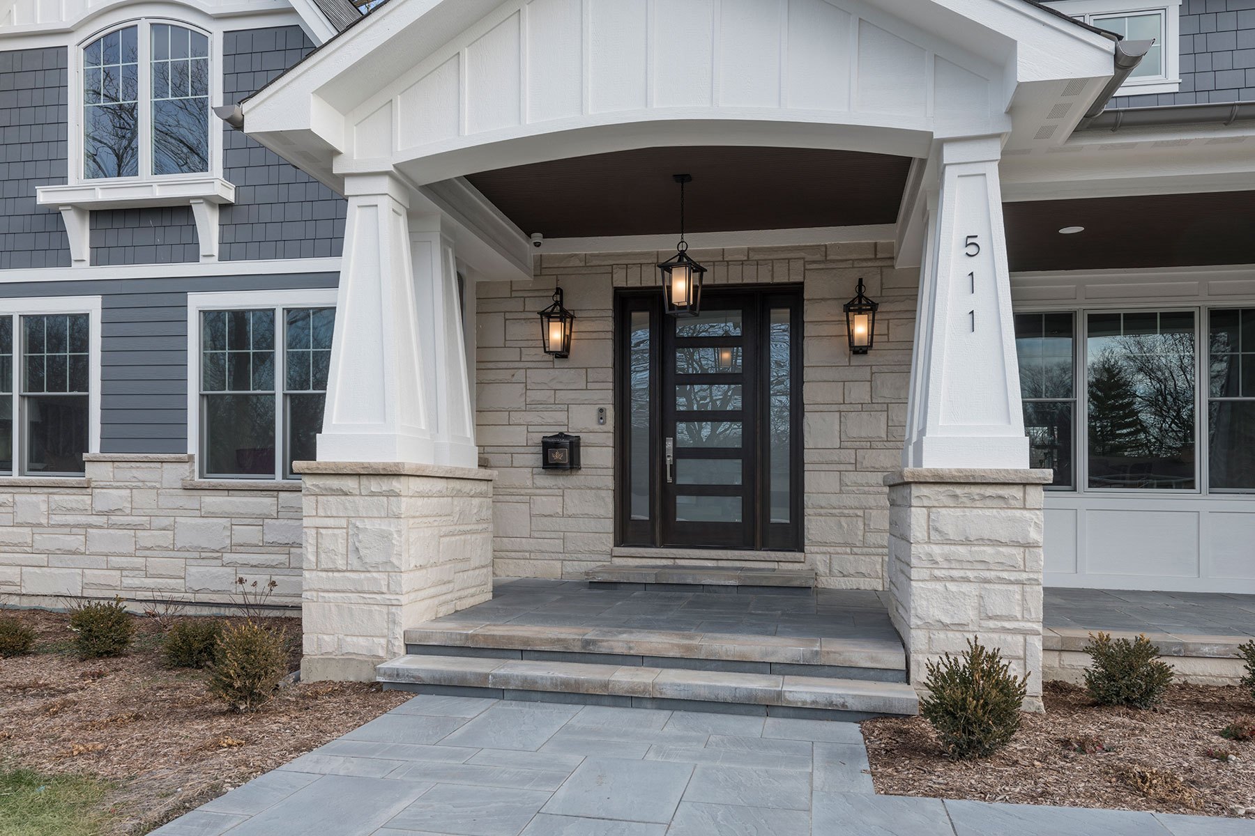Front Door Entrance - 511 N Branch Rd., Glenview, IL Custom Home. America's Custom Home Builders: New Construction, Remodeling, Restoration Services. Residential and Commercial.