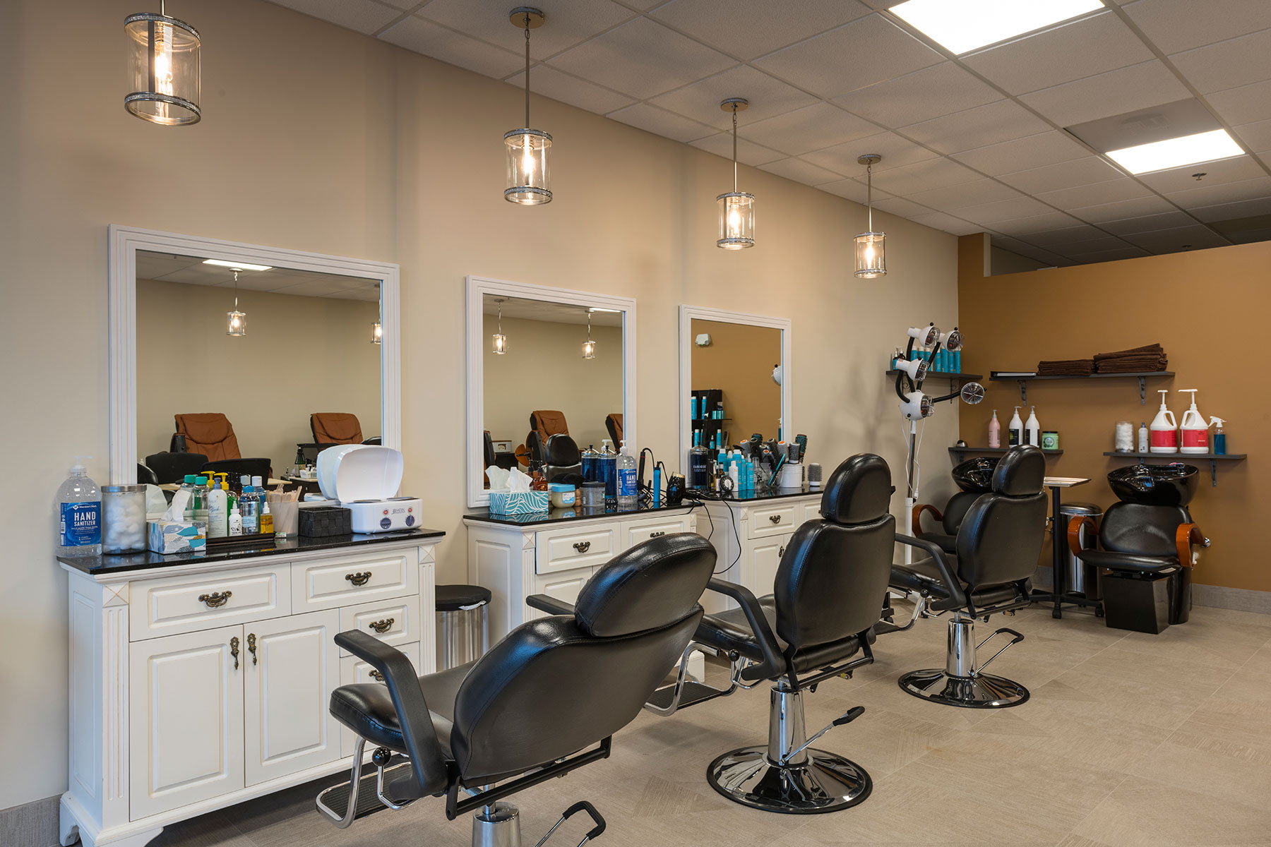 Haircut Stations1 - Hollywood Trendz Hair & Spa Salon, Addison Custom Home. America's Custom Home Builders: New Construction, Remodeling, Restoration Services. Residential and Commercial.