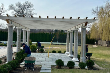 Landscaping around the pergola before we paint on Woodley in Winnetka 6451